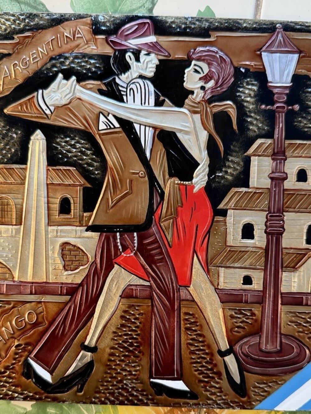 Vintage Buenos Aires Argentina Tango Raised Relief Plaque 3D Painting Wall Art